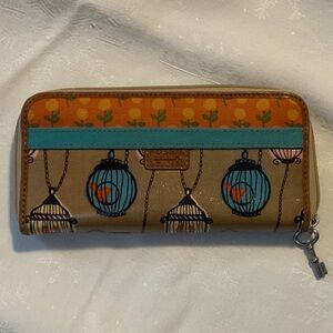 Fossil Key-per Vtg Colorful Birdcage Print Wallet EUC